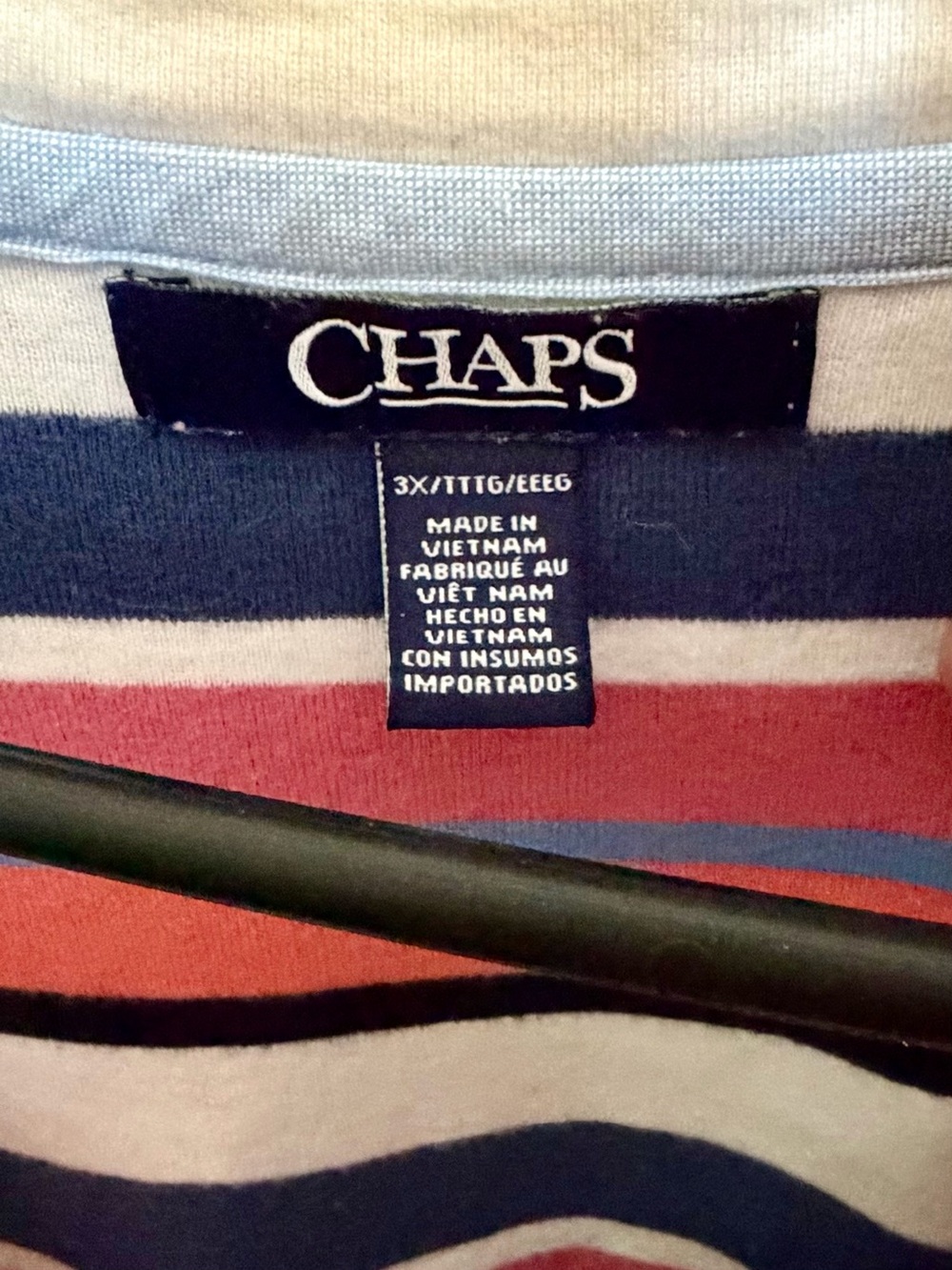 CHAPS Coral Navy White Striped Henley Top 3/4 Sleeve 3X - Picture 2 of 2